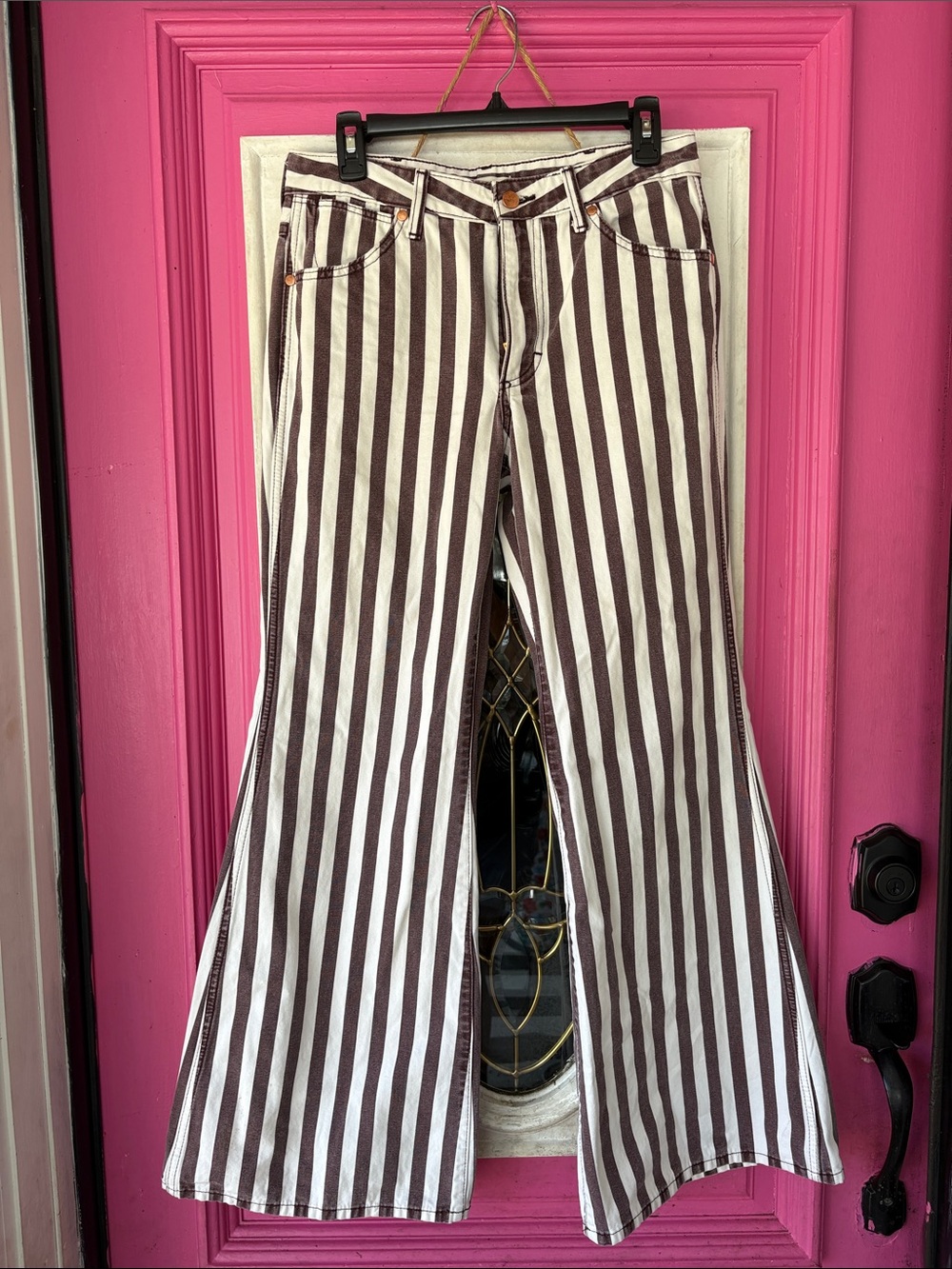 Wrangler Brown and White Vertical Stripe Flare Jeans